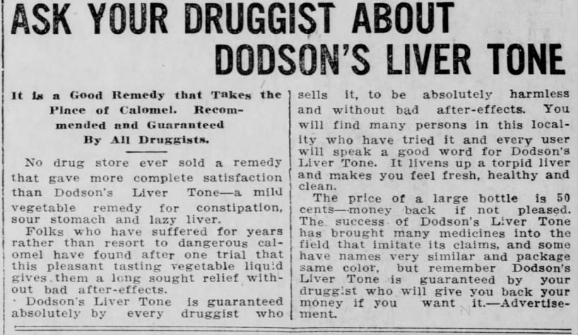 Newspaper Ad Dodson's Liver Tone